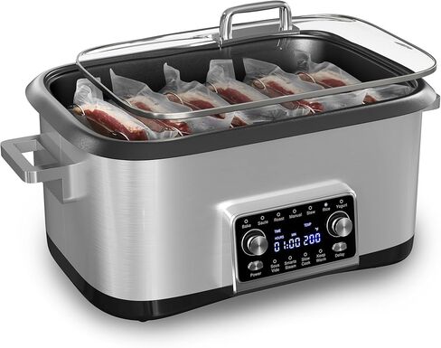 طباخ متعدد 8 كوارت 12 في 1، طباخ بطيء رقمي قابل للبرمجة مع شاشة LED ومؤقت، جهاز طهي الأرز بقدرة 1250 وات مع وعاء داخلي غير لاصق للخبز، والقلي، والتحميص، والحساء، والفيديو، وآمن للاستخدام في غسالة الأطباق، فضي in Kuwait