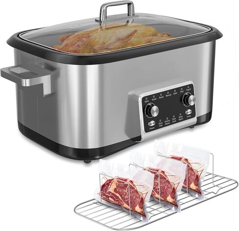 طباخ متعدد 8 كوارت 12 في 1، طباخ بطيء رقمي قابل للبرمجة مع شاشة LED ومؤقت، جهاز طهي الأرز بقدرة 1250 وات مع وعاء داخلي غير لاصق للخبز، والقلي، والتحميص، والحساء، والفيديو، وآمن للاستخدام في غسالة الأطباق، فضي in Kuwait