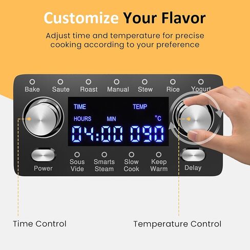 Sunvivi 8 Quart Slow Cooker, 12 in 1 programmable Multi-Cooker Food Warmer with Digital Timer, Temp Control, Removable Cast Aluminum Pot & Dishwasher-Safe Tempered Glass Lid, Stainless Steel in Kuwait