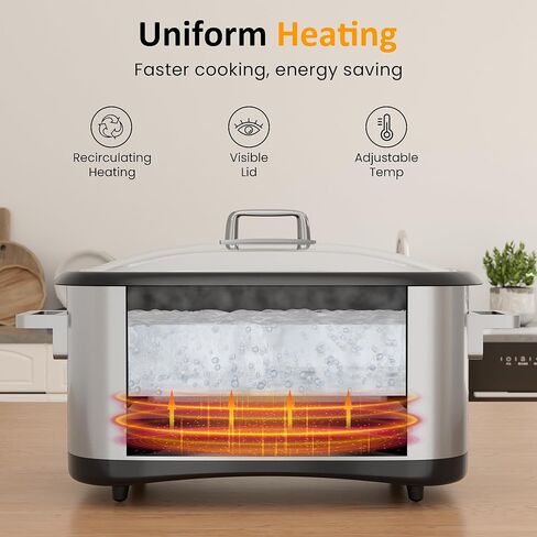 Sunvivi 8 Quart Slow Cooker, 12 in 1 programmable Multi-Cooker Food Warmer with Digital Timer, Temp Control, Removable Cast Aluminum Pot & Dishwasher-Safe Tempered Glass Lid, Stainless Steel in Kuwait