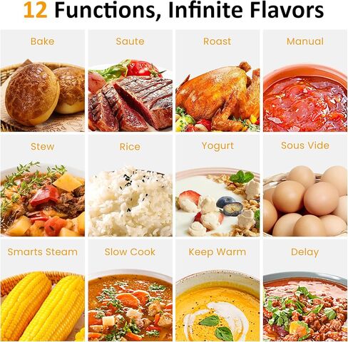 Sunvivi 8 Quart Slow Cooker, 12 in 1 programmable Multi-Cooker Food Warmer with Digital Timer, Temp Control, Removable Cast Aluminum Pot & Dishwasher-Safe Tempered Glass Lid, Stainless Steel in Kuwait