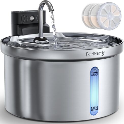 Wireless Cat Water Fountain [Water & Battery Separation] FEELNEEDY Stainless Steel Automatic Pet Water Dispenser, 4000mAh Battery Operated Water Fountains for Cats Dogs - 3.5L/118oz in Saudi Arabia