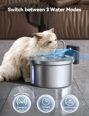 Wireless Cat Water Fountain [Water & Battery Separation] FEELNEEDY Stainless Steel Automatic Pet Water Dispenser, 4000mAh Battery Operated Water Fountains for Cats Dogs - 3.5L/118oz in Saudi Arabia