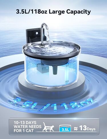 Wireless Cat Water Fountain [Water & Battery Separation] FEELNEEDY Stainless Steel Automatic Pet Water Dispenser, 4000mAh Battery Operated Water Fountains for Cats Dogs - 3.5L/118oz in Saudi Arabia
