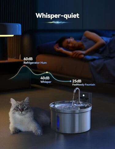 Wireless Cat Water Fountain [Water & Battery Separation] FEELNEEDY Stainless Steel Automatic Pet Water Dispenser, 4000mAh Battery Operated Water Fountains for Cats Dogs - 3.5L/118oz in Saudi Arabia