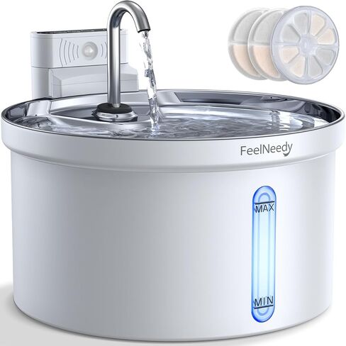 Wireless Cat Water Fountain [Water & Battery Separation] FEELNEEDY Stainless Steel Automatic Pet Water Dispenser, 4000mAh Battery Operated Water Fountains for Cats Dogs - 3.5L/118oz in Saudi Arabia