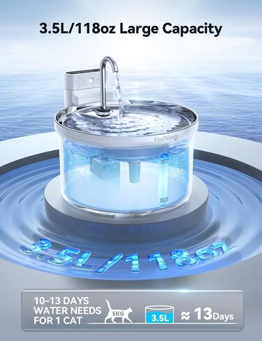 Wireless Cat Water Fountain [Water & Battery Separation] FEELNEEDY Stainless Steel Automatic Pet Water Dispenser, 4000mAh Battery Operated Water Fountains for Cats Dogs - 3.5L/118oz in Saudi Arabia