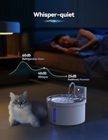 Wireless Cat Water Fountain [Water & Battery Separation] FEELNEEDY Stainless Steel Automatic Pet Water Dispenser, 4000mAh Battery Operated Water Fountains for Cats Dogs - 3.5L/118oz in Saudi Arabia