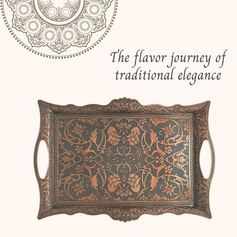 Special Turkish Motif Handmade Serving Trays for Women Ottoman Pattern - Large tray Rectangle(Gold) in Saudi Arabia