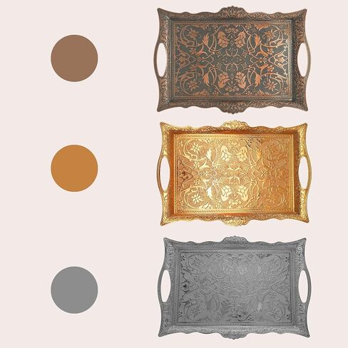 Special Turkish Motif Handmade Serving Trays for Women Ottoman Pattern - Large tray Rectangle(Gold) in Saudi Arabia