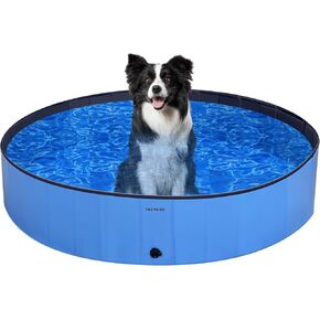 Foldable Dog Pool for Large Dogs, 63'' Swimming Pool for Small Dogs, Outdoor Pet Pool Pet Bathtub Collapsible Kiddie Pool Cats Doggie Puppy Bathing Tub with PP Board Hard Support