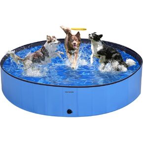 Foldable Dog Pool for Large Dogs, 63'' Swimming Pool for Small Dogs, Outdoor Pet Pool Pet Bathtub Collapsible Kiddie Pool Cats Doggie Puppy Bathing Tub with PP Board Hard Support