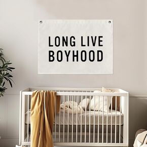 Long Live Boyhood Canvas Tapestry Natural and Grey Flag Banner Sign For the Boys Room Wall Hanging Brother's Rooms Banner Nursery Playrooms Boy's Room Wall Decor (24 x 36 inches)