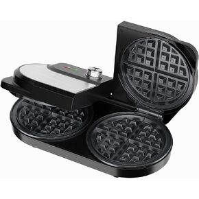 Double Waffle Maker 6 Inch, 1400W Belgian Waffle Maker for Breakfast and Snacks, Stainless Steel Waffle Iron with Nonstick Plates, Temperature Knob, Cool-Touch Handles