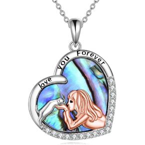 Dog Necklace 925 Sterling Silver Puppy And Girl Pendant Necklace Dog Lovers Abalone Shell Jewelry Gifts for Women Girls