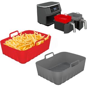 Silicone Liners Rectangle 2 Pcs for Air Fryer Dual Basket 8 to 10 Qt, Food-grade Reusable Baking Tray Fit Ninja DZ201 DZ401 DZ550, 4 to 5 Qt Each, Double Zone Airfryer Accessories
