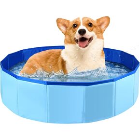 Foldable Dog Pool, Portable Dog Bathtub, Plastic Dog Pool Bathing Tub, PVC Dog Pet Swimming Pool Indoor Sand Pit Collapsible Ball Pit for Small Dogs Cats Used (24'' x 8')