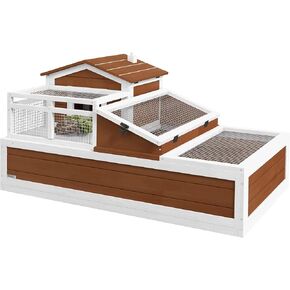 PawHut 3-Room Tortoise House Habitat with Balcony & 2 Stories, Indoor/Outdoor Wooden Tortoise Enclosure with Ladder, Tray, Openable Roof, Large Reptile Cage, 44" x 25.5" x 23", Gray