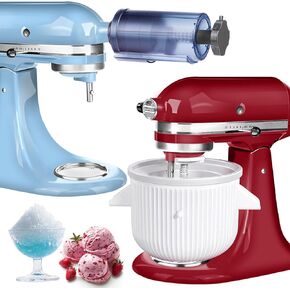 Ice Cream Maker&Shaved Ice Attachment for Kitchen aid Mixer, Kitchenaid Accessories Set Includes Shaved Ice Machine with 8 Ice Molds and Ice Cream Sorbet Gelato Maker for 4.5Qt & Larger Stand Mixers