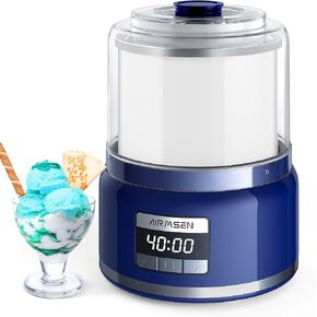 AIRMSEN Ice Cream Maker, 2.1-Quart Automatic Ice Cream Machine with LED Screen and Timer for Gelato Milkshakes Sorbet, Double-Insulated Freezer Bowl, Compact Size, Perfect for Family, Ocean Blue