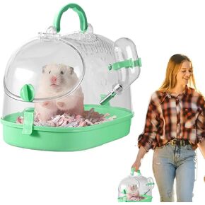 Portable Guinea Pig Carrier Travel Small Animal Carrier Breathable Travel Hamster Cage with Water Feeder