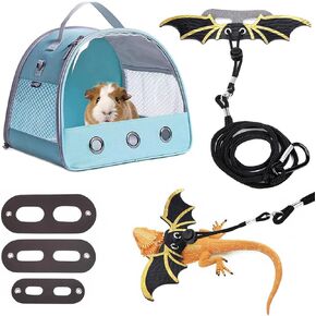 Bearded Dragon Travel Carrier with Lizard Leash Harness, Small Animal Carrier Bag Harness Leash with Bat Wings