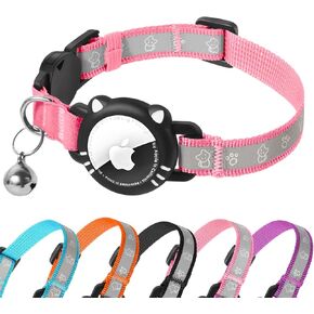 Airtag Cat Collar, Reflective Cat Collar with Apple Air Tag Holder, Breakaway GPS Tracker Pet Collar with Bell for Cat Kitten, Airtag Not Included, Blue, S(9-11 Inch)