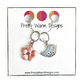 Spring Cherry Blossom + Song Bird Stitch Markers for Knitting | Handmade by Pretty Warm Designs