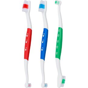 Pet Toothbrush for Dogs, Cats, Double Headed Dog Toothbrush with Soft Bristles, Easy Teeth Cleaning, Non Slip Dog Toothbrushes in Bulk (Pack of 3)