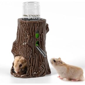 Hamster Water Bottle for Glass Tank, 3-in-1 Adjustable Hamster Water Bottle 80ML Gerbil Water Bottle with Stand Holder, Chew Proof Ceramic Water Dispenser for Dwarf Syrian Hamster Mice Rat