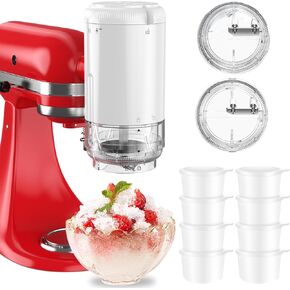Shaved Ice Attachment for KitchenAid Stand Mixers with 8 Ice Molds, Ice Shaver Attachment, Snow Cone Attachment/Maker with Coarse and Fine Blades