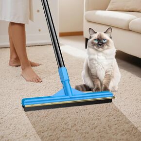 Updated Pet Hair Removal Tool, CEARKTIY Carpet Rake for Pet Hair Removal, 57'' Adjustable Pet Hair Remover Broom, 2 in 1 Rubber Broom & Carpet Brush Scraper for Rugs, Mats, Couch (Long Handle)
