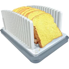 Upgraded Bread Slicer For Homemade Bread - Adjustable Bread Slicing Guide With Crumb Tray, Foldable & Compact Bread Cutter For Bagels, Cakes, Loaves - Perfect Manual Bread Slicer For Homemade Bread