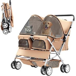 عربة مزدوجة للحيوانات الأليفة، عربة قابلة للطي لكلبين وقطط، عربة حمل بمقعدين للكلاب ومشي الركض للسفر مع مساحة تخزين، أسود in Kuwait
