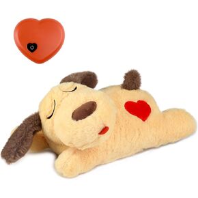 Beverly Shark Puppy Heartbeat Toy Dog Anxiety Relief Calming Aid Puppy Heartbeat Stuffed Animal Behavioral Training Sleep Aid Comfort Soother Plush Toy for Puppies Cats (Brown-1) (Yellow)