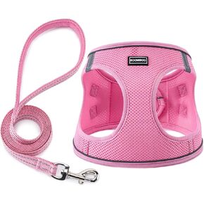 BOOMIBOO Dog Harness with Leash Set, No Pull Adjustable Reflective Step-in Puppy Pet Vest Harnesses for Small Medium Large Dogs and Cats,Pink XS