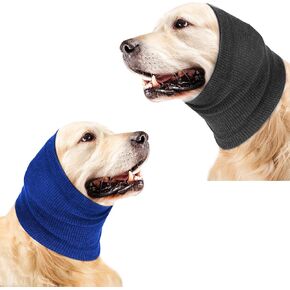 Dog Snood Neck Soft Dog Hoodie Breathable Dog Head Wrap Ear Cover Warmer Earmuffs for Noise Grooming Anxiety Calming, Dark Blue&Gray, M(Neck circumference12-20in)