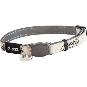 Rogz Glow in the Dark Reflective Cat Collar with Breakaway Clip and Removable Bell, fully adjustable to fit most breeds, Jumping Black Cat Design