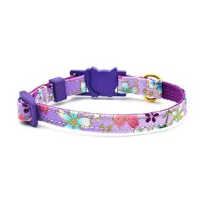 Floral Cat or Kitten Collar - Lavender Floral Print With Metallic Gold Accents - 3/8 Inch Wide - 2 Sizes - Breakaway Safety Buckle - Handmade by Green Acorn Kitchen (Cat - 7.5 to 12 Inches)