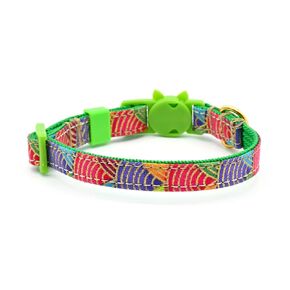 Green Fish Scale Print Cat or Kitten Collar - Multicolor With Metallic Gold Accents - 3/8 Inch Wide - 2 Sizes - Breakaway Safety Buckle - Handmade by Green Acorn Kitchen (Kitten - 6 to 8.5 Inches)