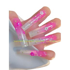 HAND-PAINTED French Tips Press on Nails Medium Length Artificial Nails Short Stick on Nails Coffin Press Ons Acrylic Powder Long Square Fake Nail Set Almond Finger Nail Kit Girls (X-Small, Style 1)