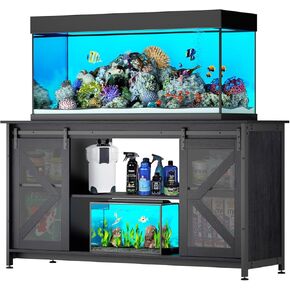 75-90 Gallon Fish Tank Stand with Cabinet, Heavy Duty Metal Large Aquarium Stand for Accessories Storage, Reptile Tank Turtle Terrariums Table, 1000+ LBS Capacity, 58.9"x19.7"x32.6" H, New Black in Kuwait