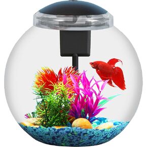 3-Gallon Aquarium Starter Kit, Ideal for Betta Fish and Other Tropical Fish, Includes Power Filter, LED Light, Hood, and Illustrated User Set Up Guide, Impact-Resistant Plastic