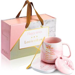Christian Gifts God Says You are Coffee Warmer with Mug Set for Women Pink Marble Mug Warming Plate Birthday Gift Valentine's Day Gifts for Coworker Volunteer Teacher