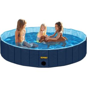 KOPEKS Outdoor Swimming Pool Bathing Tub - Portable Foldable - Ideal for Pets - XL 63" x 12",Blue,pool-blue-XL