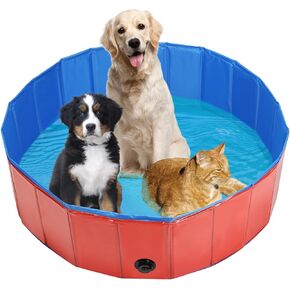 Dog Whelping Box, Foldable Birthing Pool for Dogs, Whelping Pool for Puppies, Poartable Plastic Swimming Pool & Bath Tub for Dogs, Red (Red, 31.5" Dia. × 7.9" H (80cm × 20cm))