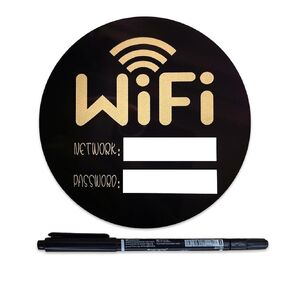 Magnetic Wifi Password Sign for Home, Airbnb Essentials for Hosts, 1 Pack Wifi Fridge Magnets 3.9 Inch Round Black Acrylic Wifi Sign for Business, Home Essentials