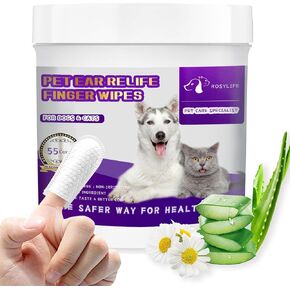 55 Counts PET Teeth Cleaning Wipes for Dogs & Cats,Dog Dental Wipes for Reducing Plaque & Tartar, Gentle Dental and Gum Care Finger Pet Wipes (55PCS-Teeth Cleaning Wipes)
