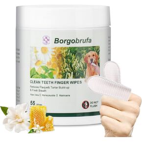 Dog Teeth Cleaning Wipes, Teeth Cleaning Finger Wipes for Dogs & Cats, Disposable Natural Teeth Care Wipes Gentle Cleaning & Gum Care Pet Wipes Reduces Plaque & Freshens Breath, 55 Pcs