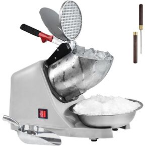 Electric Shaved Ice Machine,with Ice Pick and Scoop,3 Blades of Electric Snow Cone Machine(300W 2200r/min),Splash Proof Ice Shaver Machine,Ice Crusher Machine for Home Commercial Use (Silver)